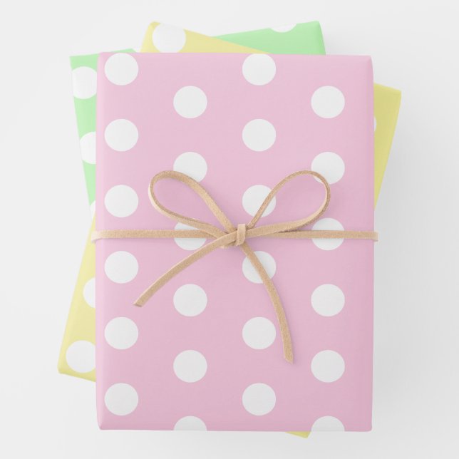 Big Polka Dots Pink, Green and Yellow Pattern Wrapping Paper Sheet (In situ)