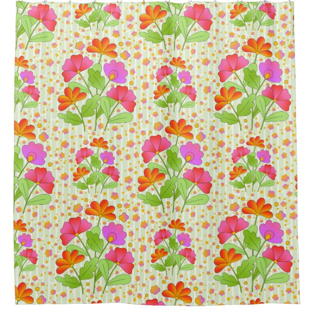 Big Pop Colour Flowers Pink and Orange Pale Green  (Front)