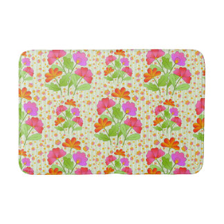 Big Pop Colour Flowers Pink and Orange Pale Green Bath Mat