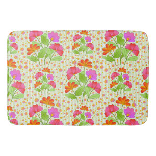 Big Pop Colour Flowers Pink and Orange Pale Green Bath Mat