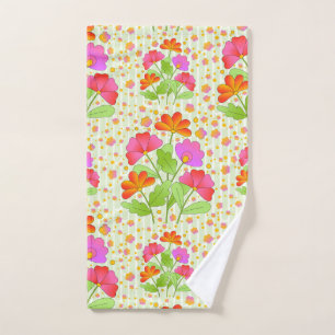 Big Pop Colour Flowers Pink and Orange Pale Green  Hand Towel