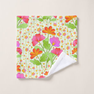 Big Pop Colour Flowers Pink and Orange Pale Green  Wash Cloth