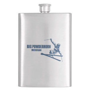 Big Powderhorn Mountain Michigan Skier Hip Flask