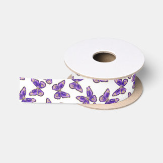 Big Purple Butterfly pattern Satin Ribbon
