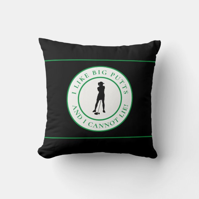 Big Putts Funny Lady Golf Modern Black Green Cute Throw Pillow (Front)