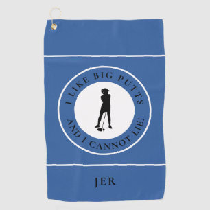 Big Putts Funny Lady Golfer Blue Golf Towel