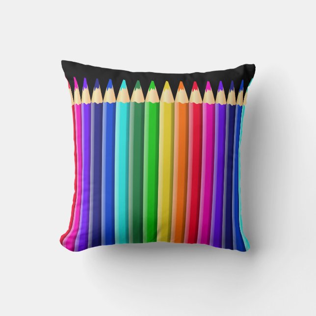 Big Rainbow Coloured Crayon (Pencil) Design Throw Pillow (Front)