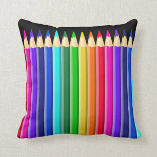 Big Rainbow Coloured Crayon (Pencil) Design Throw Pillow
