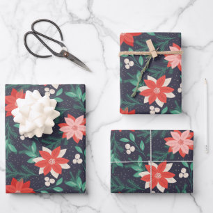 Big Red and White Christmas Poinsettias Wrapping Paper Sheet