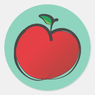Big Red Apple Drawing on a Pale Green Background Classic Round Sticker