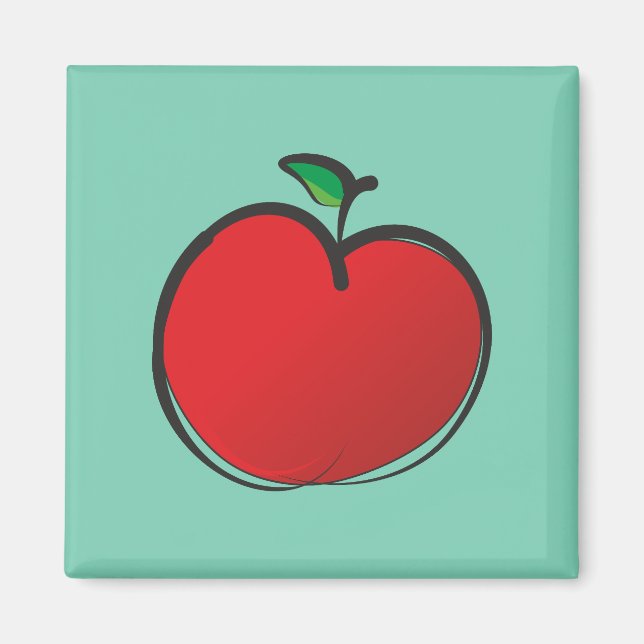 Big Red Apple Drawing on a Pale Green Background Magnet (Front)
