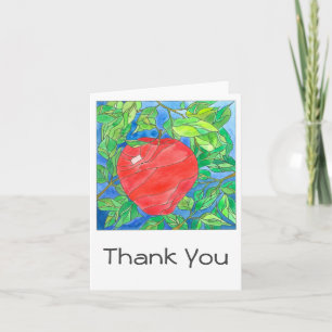 Big Red Apple Hand Painted Watercolor Thank You Card