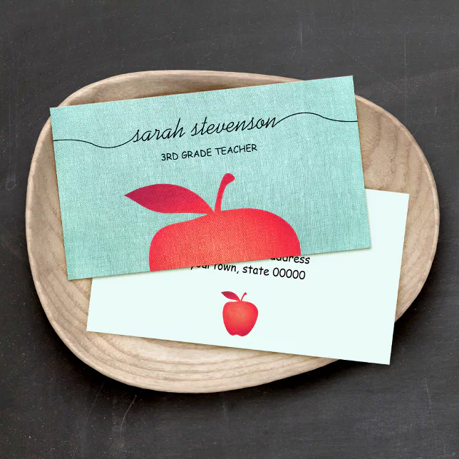Big Red Apple School Teacher Education Business Card | Zazzle