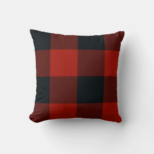 Big Red & Black Buffalo Plaid Chequered Rustic Throw Pillow