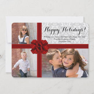 Big Red Bow 3 Photo Christmas Card