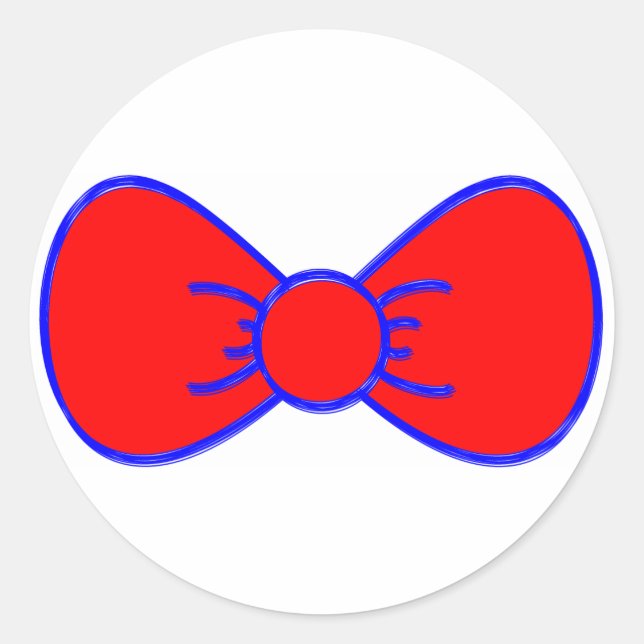 Big Red Bow Cartoon Blue Outline Bright Red Neon Classic Round Sticker (Front)