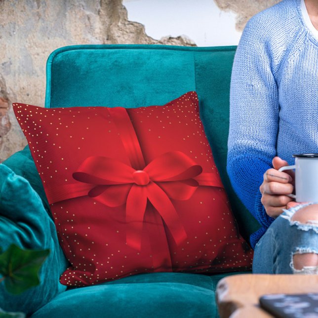 Big Red Bow Christmas Holidays Gift Throw Pillow (Creator Uploaded)