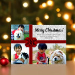 Big Red Bow Present 3 Photo Christmas Card<br><div class="desc">Adorable faux Christmas present gift greeting card, Include three pictures for a super cute and festive family photo Holiday card this year! This adorable faux gift box wrapped present style 2-sided flat Christmas greeting card has a light gray damask background with a big fun red holiday bow and decorative ribbon...</div>