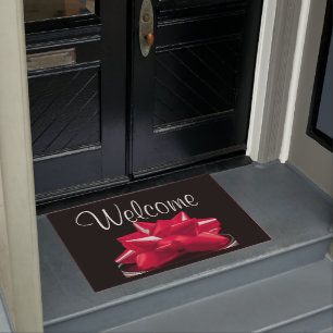 Big Red Bow Welcome Doormat