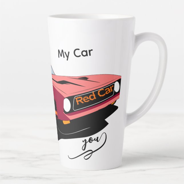 Big Red Car Latte Mug – Custom Text Car Lover  (Droite)