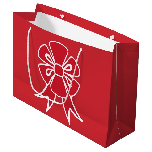 Big Red Christmas Bow Gift Bag (Front Angled)