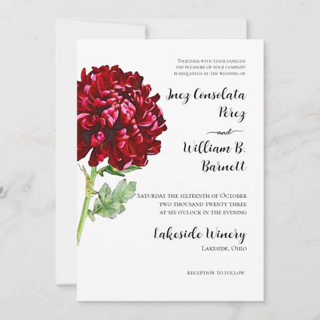 Big Red Chrysanthemum Invitation (Front)