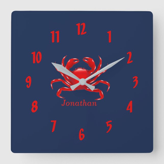 Big Red Crab Back to School Dorm Essentials Square Wall Clock (Front)