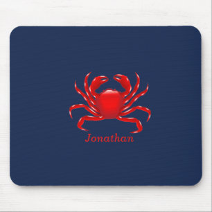 Big Red Crab on Blue Background Back to School Mouse Pad