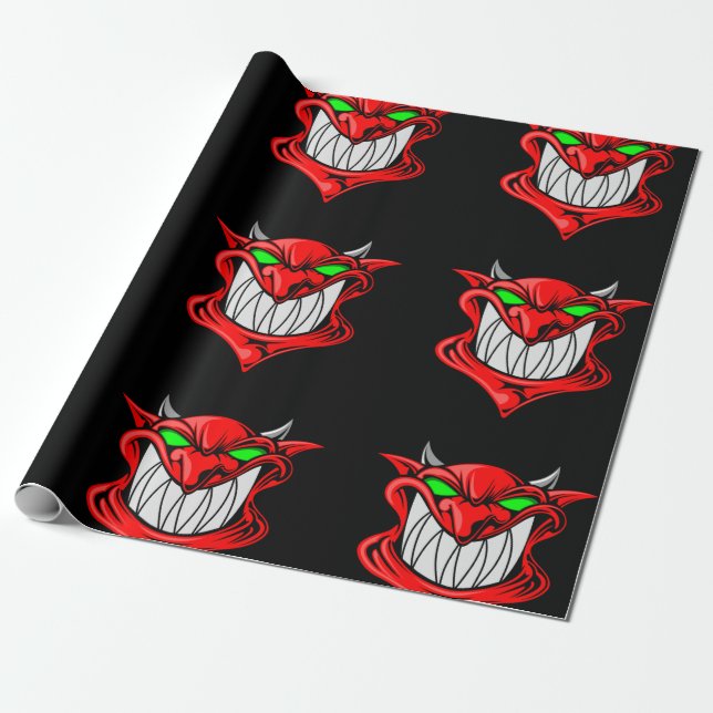 Big Red Devil on Black Wrapping Paper (Unrolled)