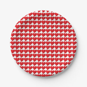 Big Red Heart, Love, white Valentine's day party Paper Plate