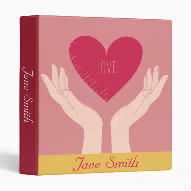 Big red heart with love girls student binder (Front/Spine)