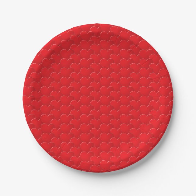 Big Red Hearts pattern Valentine's day party Paper Plate (Front)