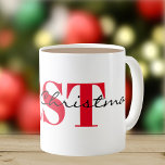 Big Red Initials & Merry Christmas 11oz Classic Coffee Mug<br><div class="desc">"Merry Christmas" in a modern elegant script and three large monogram initials in red decorate this bold 11oz classic coffee mug. Large capacity for hot or cold beverages. Easily change the initials using the Template provided; change to only 1 or 2 initials if you like. Ample room for hyphenated initials....</div>