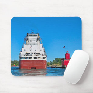 Big Red Lighthouse and a Freighter Mouse Pad