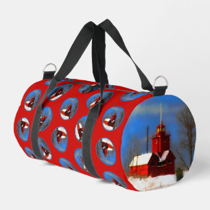 Big Red Lighthouse Painting Holland Original Art Duffle Bag