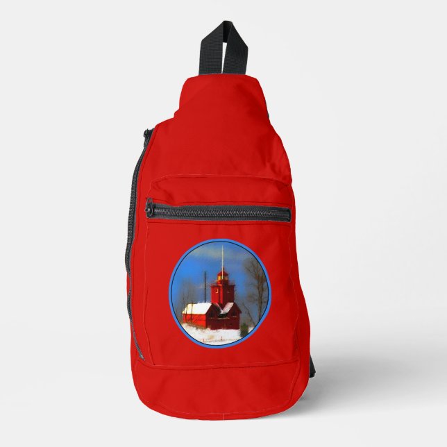 Big Red Lighthouse Painting Holland Original Art Sling Bag (Front)