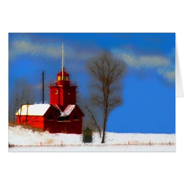 Big Red Lighthouse Painting - Original Art (Front Horizontal)