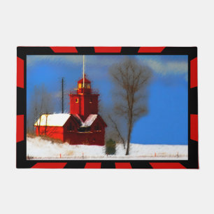 Big Red Lighthouse Painting - Original Art Doormat