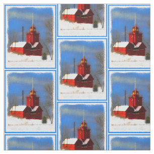 Big Red Lighthouse Painting - Original Art Fabric