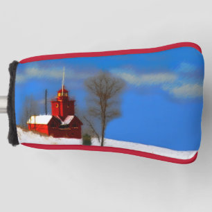 Big Red Lighthouse Painting - Original Art Golf Head Cover