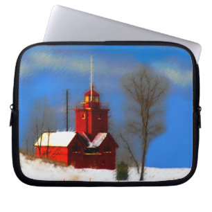Big Red Lighthouse Painting - Original Art Laptop Sleeve