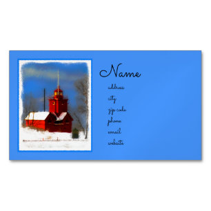 Big Red Lighthouse Painting - Original Art Magnetic Business Card