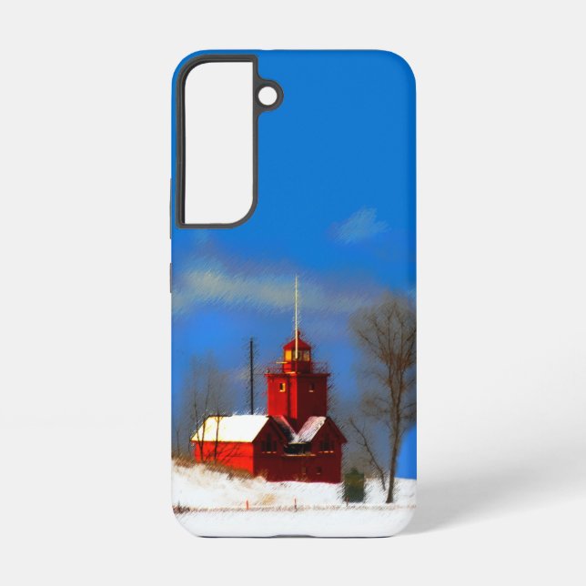 Big Red Lighthouse Painting - Original Art Samsung Galaxy S22 Case (Back)