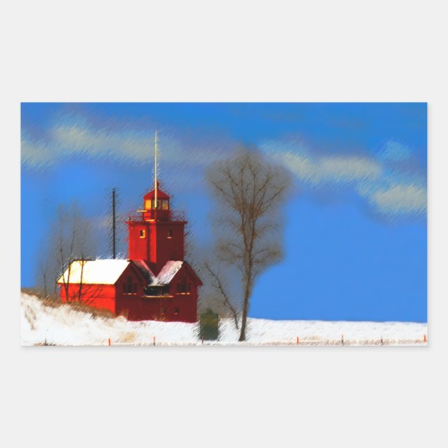 Big Red Lighthouse Painting - Original Art Sticker (Front)