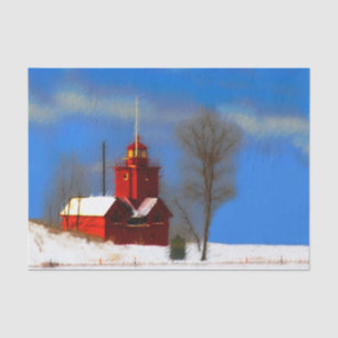 Big Red Lighthouse Painting - Original Art Tissue Paper