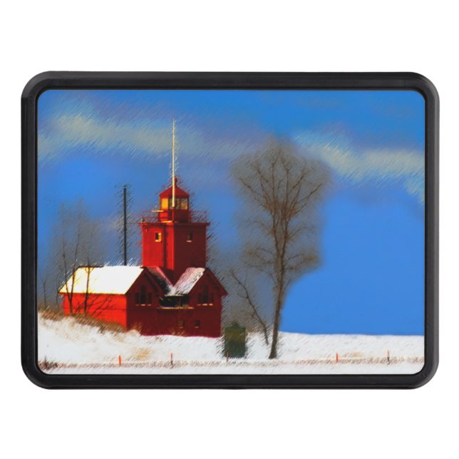 Big Red Lighthouse Painting - Original Art Trailer Hitch Cover (Front)