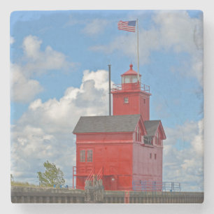 Big Red Lighthouse Stone Coaster