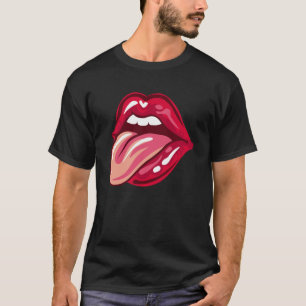 Big Red Lips Kiss Couple Big Red Heart Valentines T-Shirt