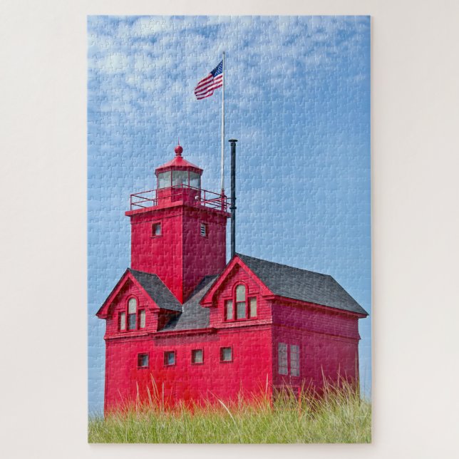 Big Red Michigan Lighthouse Jigsaw Puzzle (Vertical)