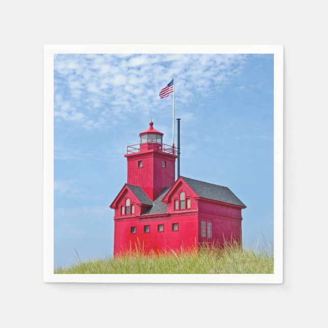 Big Red Michigan Lighthouse Napkin (Front)